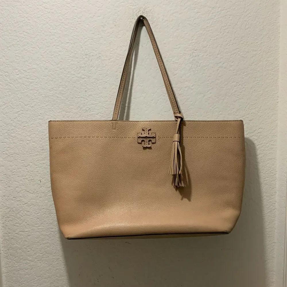 Tory Burch Mcgraw pebbled leather tote bag/purse in pale rose